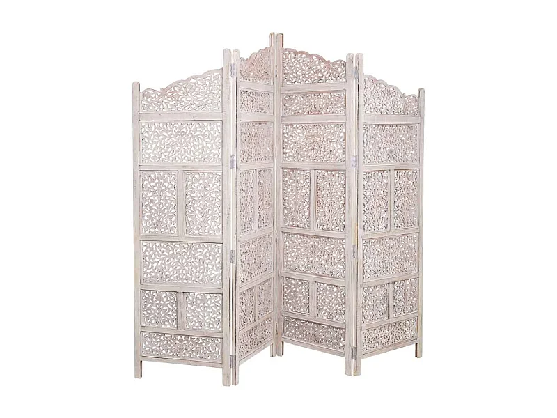 Weißer handgefertigter Holzparavent 50(x4)x2x180h cm