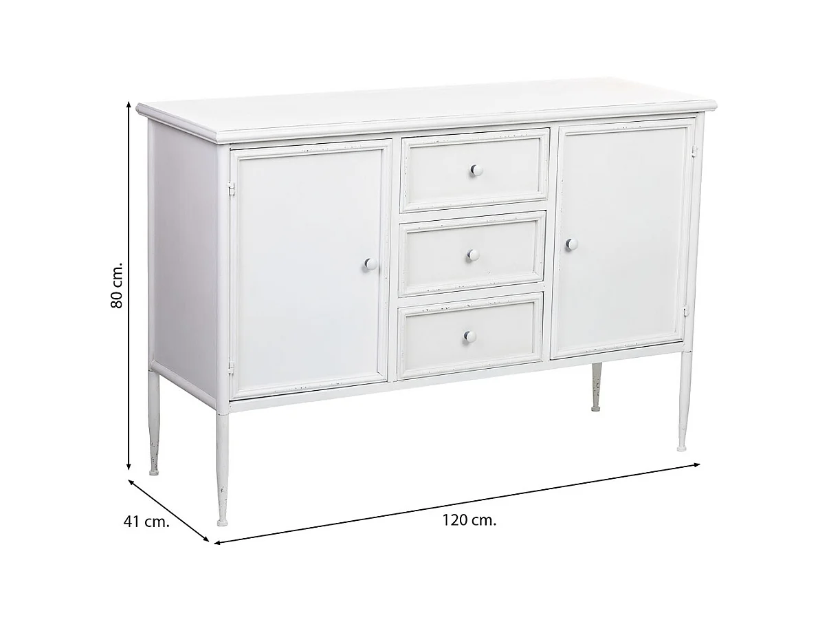 Aparador metálico branco com 2 portas e 3 gavetas 120x41x80h cm