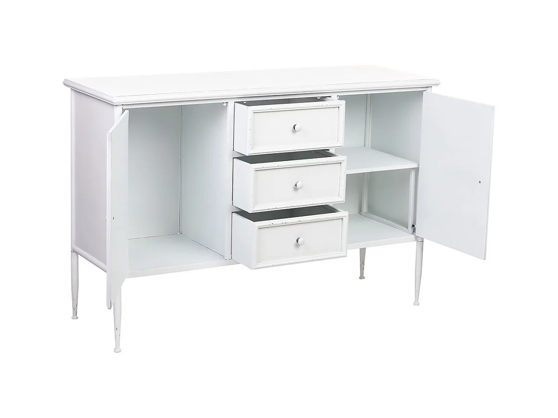 Aparador metálico branco com 2 portas e 3 gavetas 120x41x80h cm