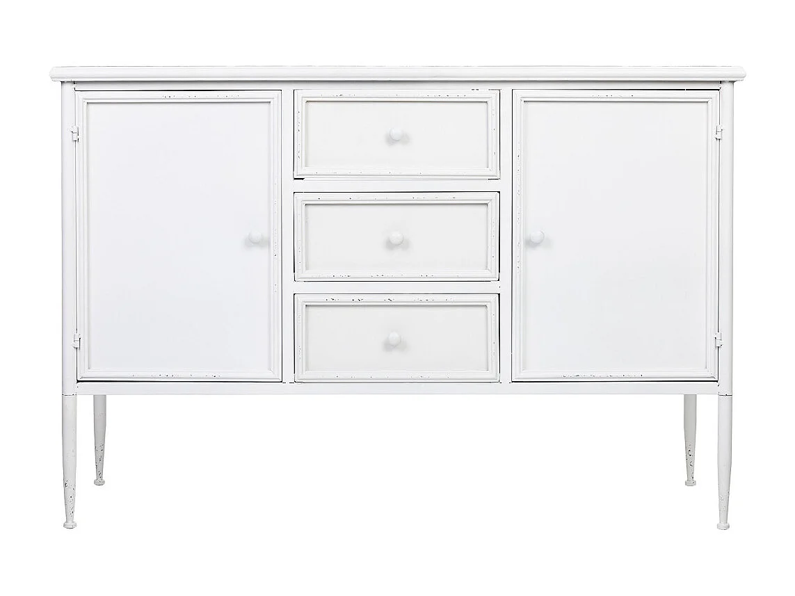 Buffet en métal blanc avec 2 portes et 3 tiroirs 120x41x80h cm