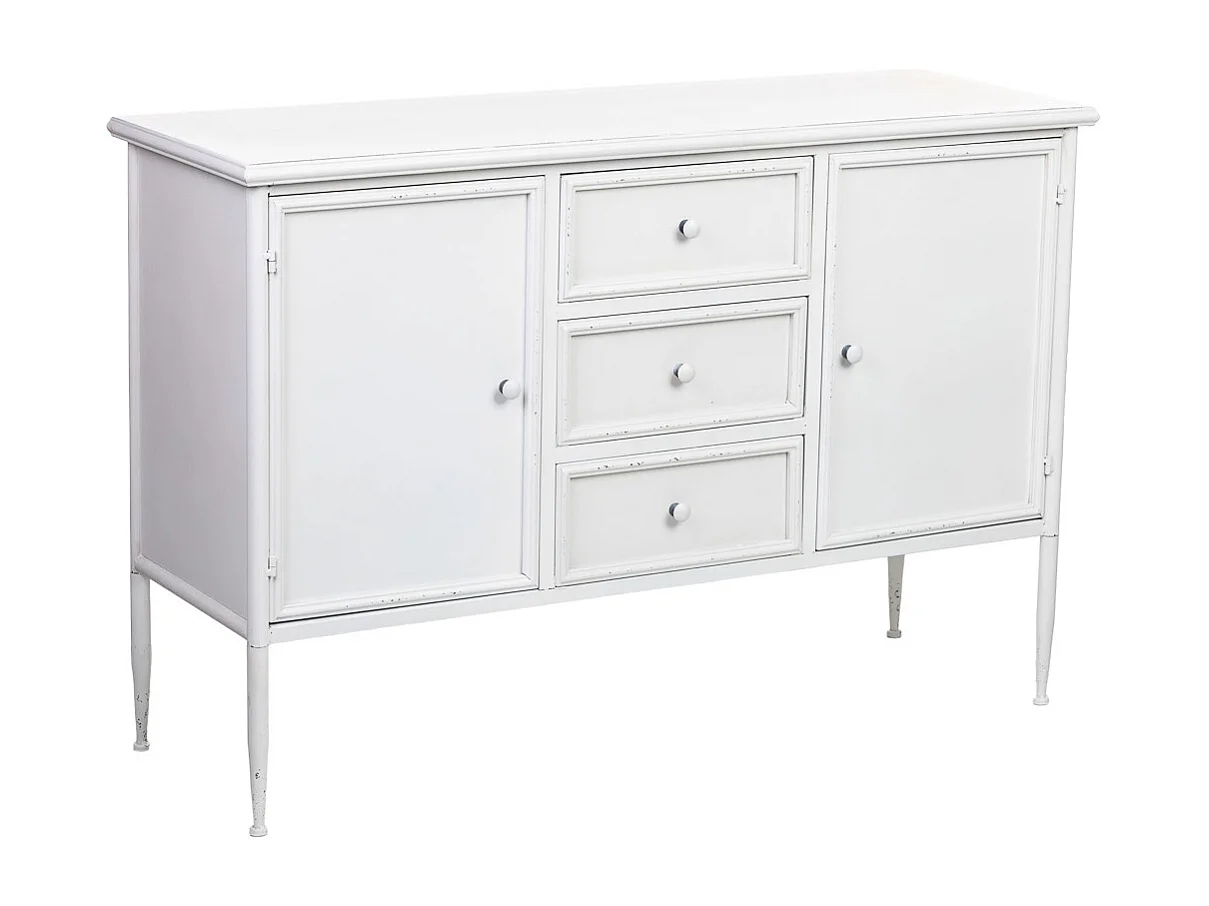 Buffet en métal blanc avec 2 portes et 3 tiroirs 120x41x80h cm