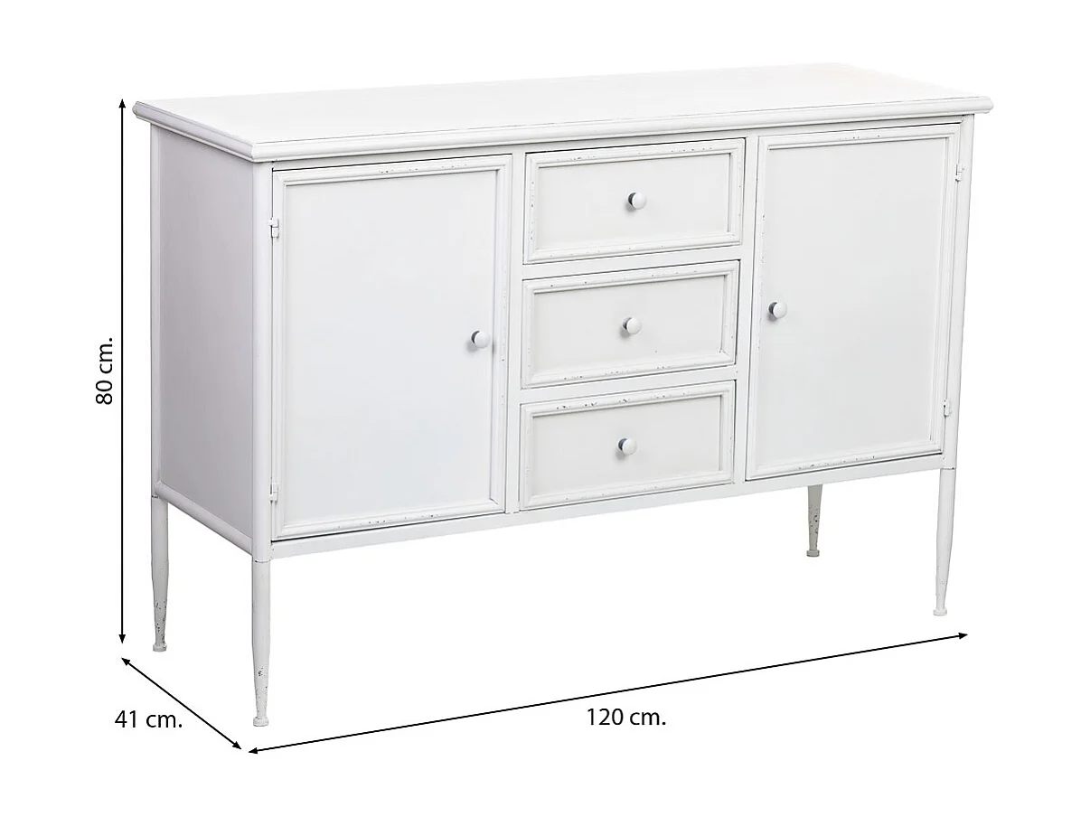 Buffet en métal blanc avec 2 portes et 3 tiroirs 120x41x80h cm