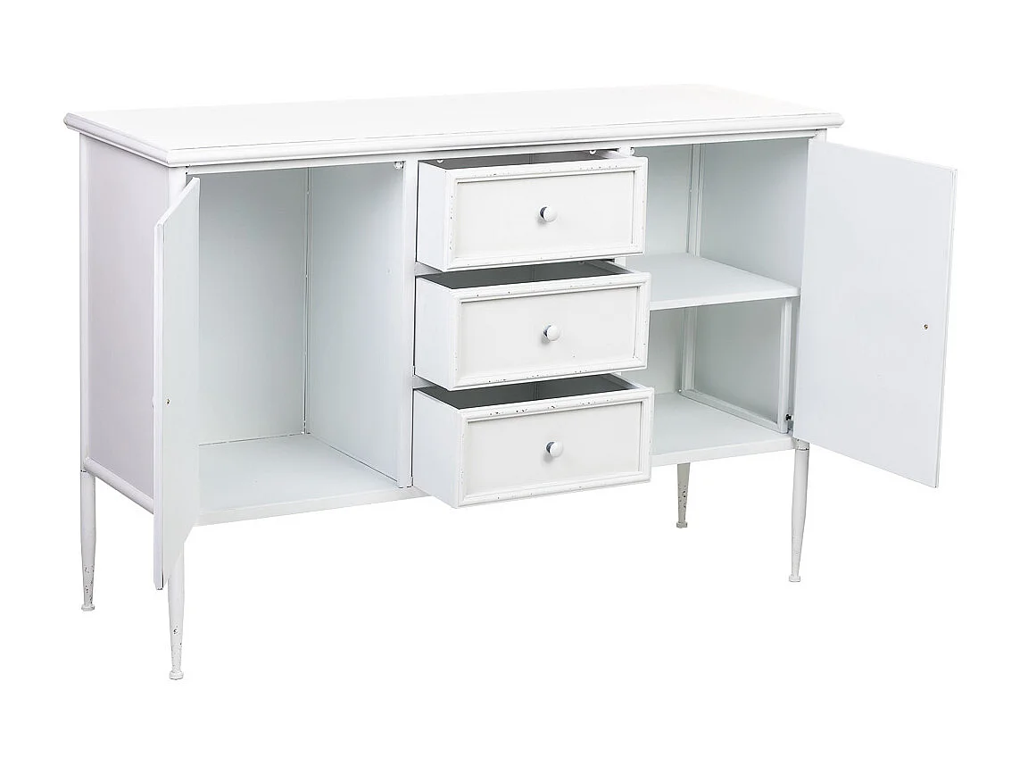 Buffet en métal blanc avec 2 portes et 3 tiroirs 120x41x80h cm