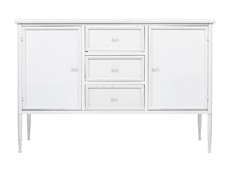 Credenza in metallo bianco con 2 ante e 3 cassetti 120x41x80h cm