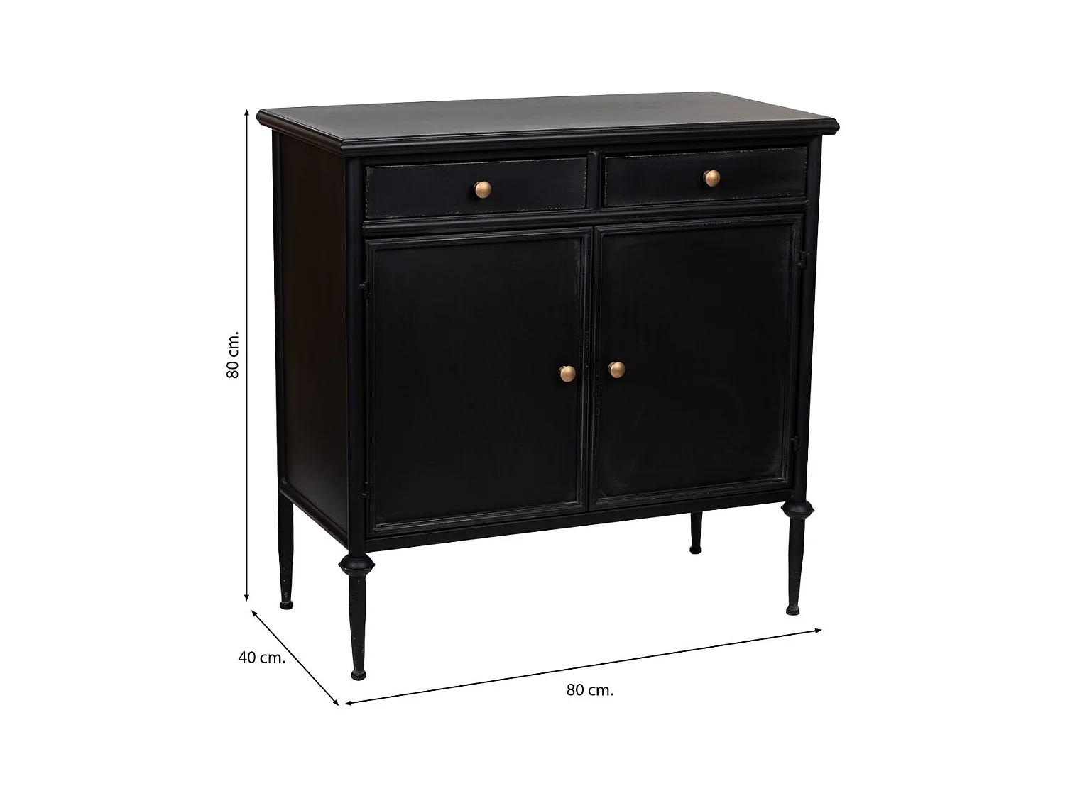 Buffet 2 portes en métal noir 80x40x80h cm