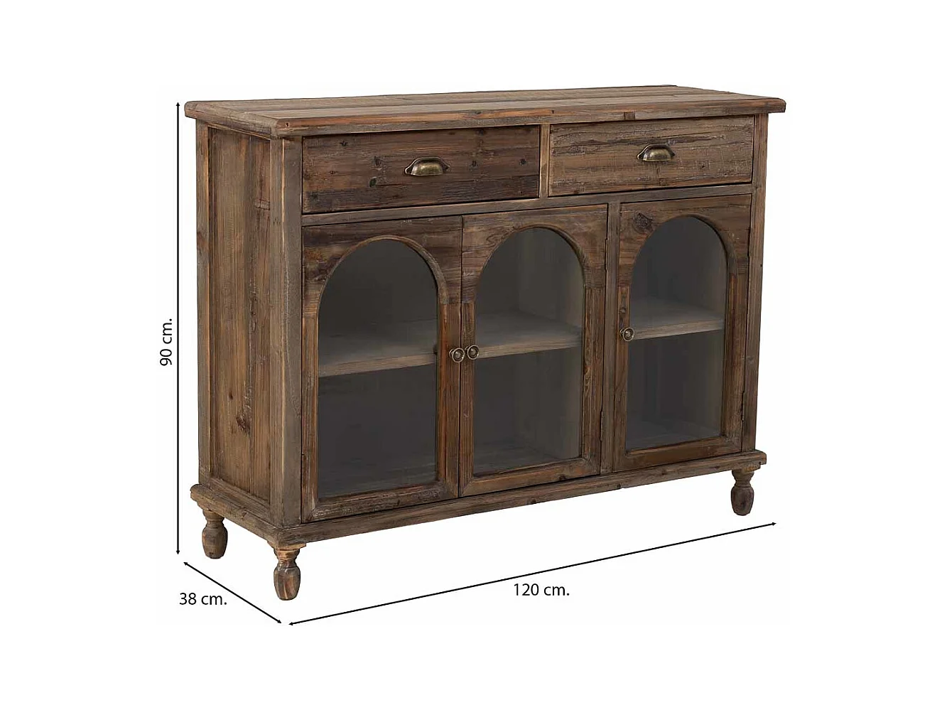 Buffet en bois avec 2 tiroirs et 3 portes 120x38x90h cm