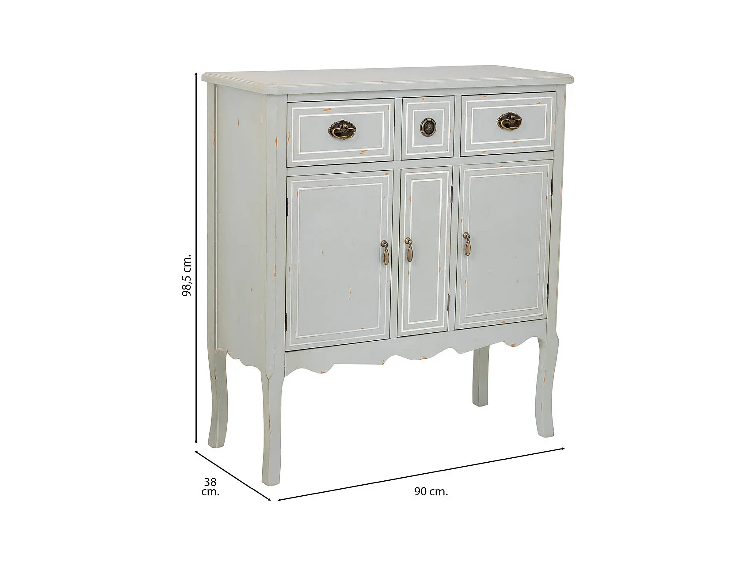 Aparador em madeira com 3 gavetas e 3 portas 90x38x98,5h cm