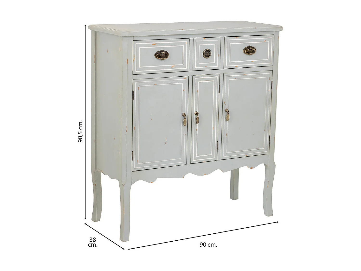 Aparador em madeira com 3 gavetas e 3 portas 90x38x98,5h cm