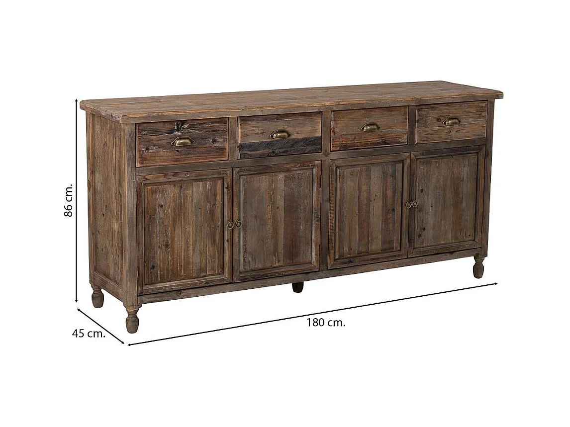 Aparador em madeira com 4 gavetas e 4 portas 180x45x86h cm