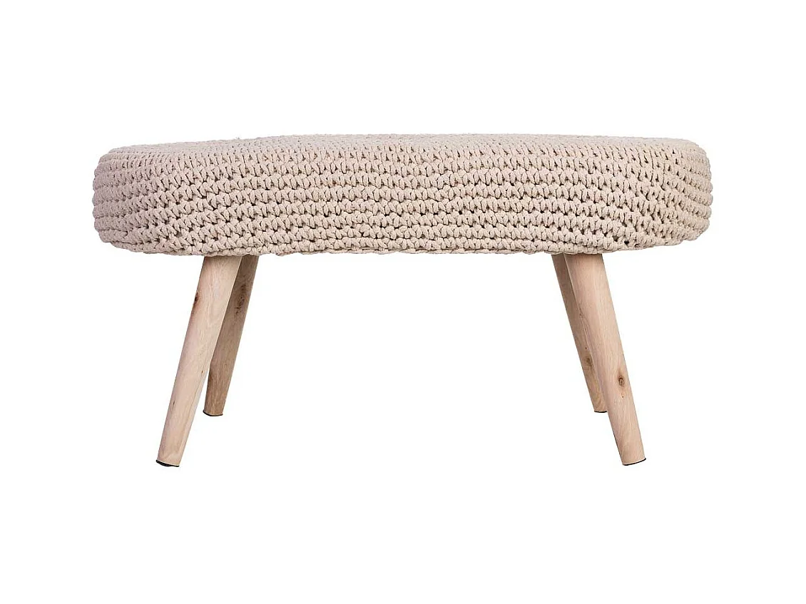 Banco bege em algodão entrançado e madeira 82x43x43h cm