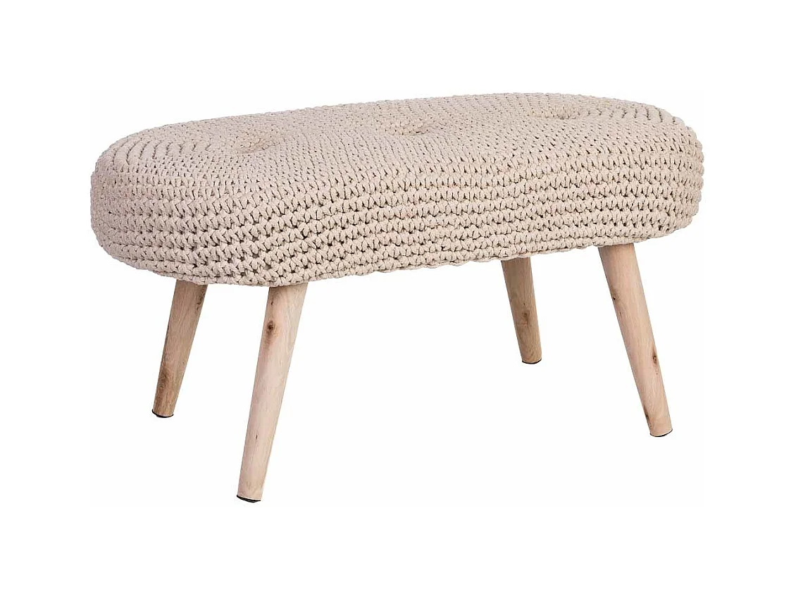 Banco bege em algodão entrançado e madeira 82x43x43h cm