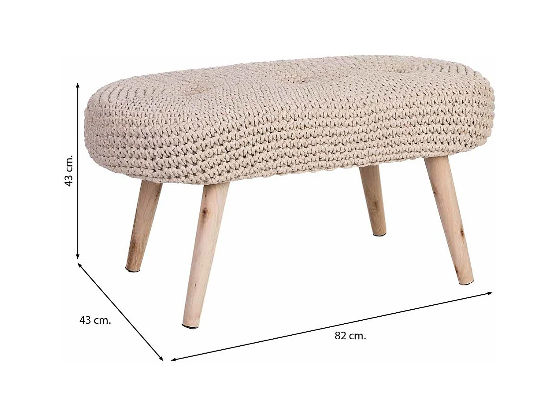Banco bege em algodão entrançado e madeira 82x43x43h cm