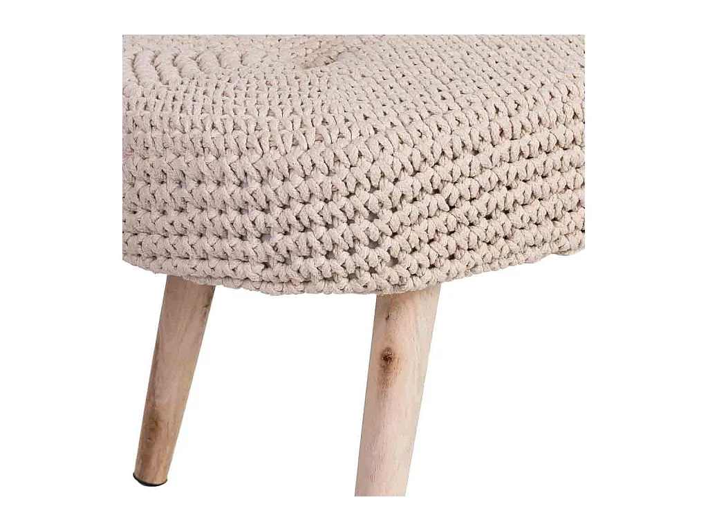 Banco bege em algodão entrançado e madeira 82x43x43h cm