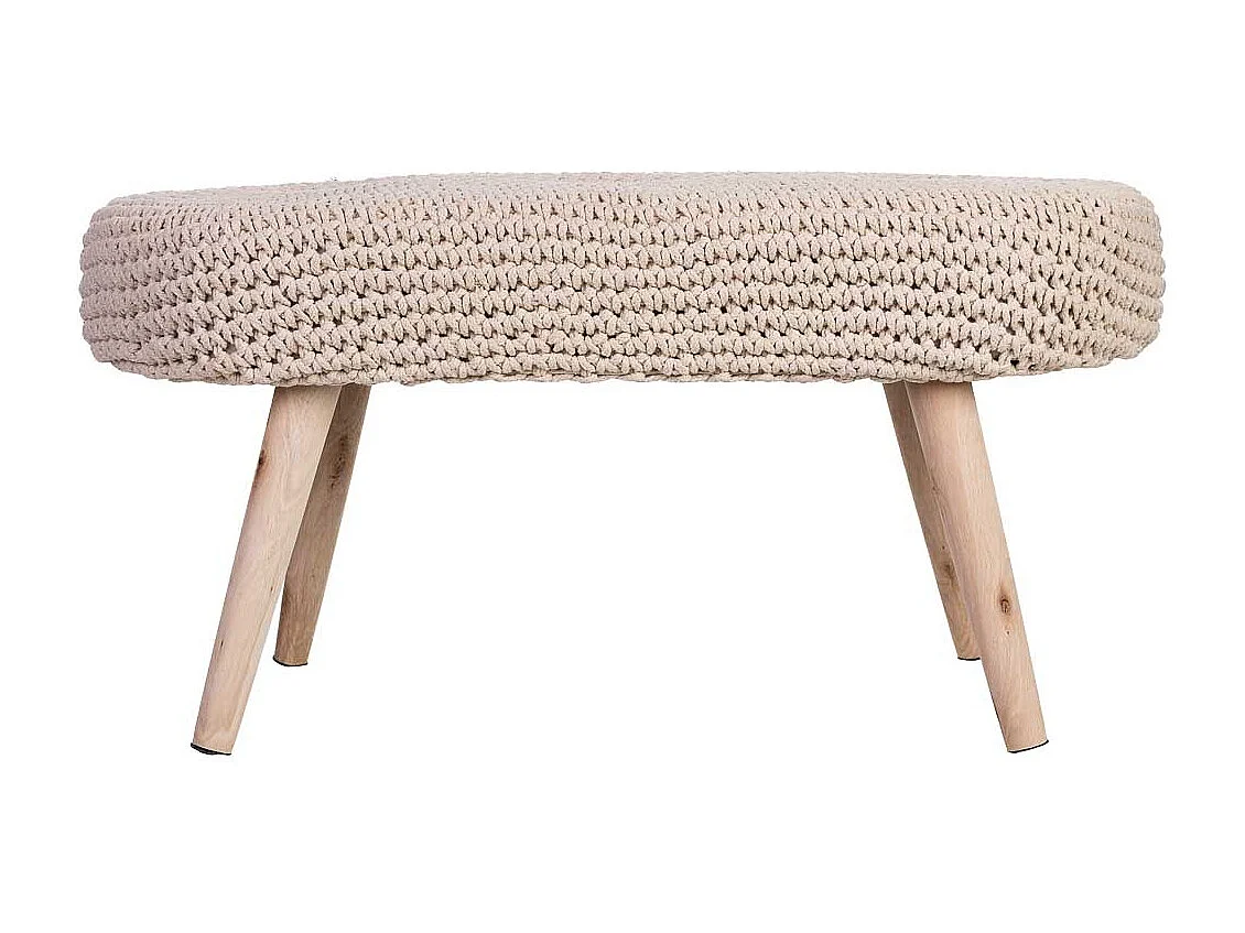 Banco bege em algodão entrançado e madeira 82x43x43h cm