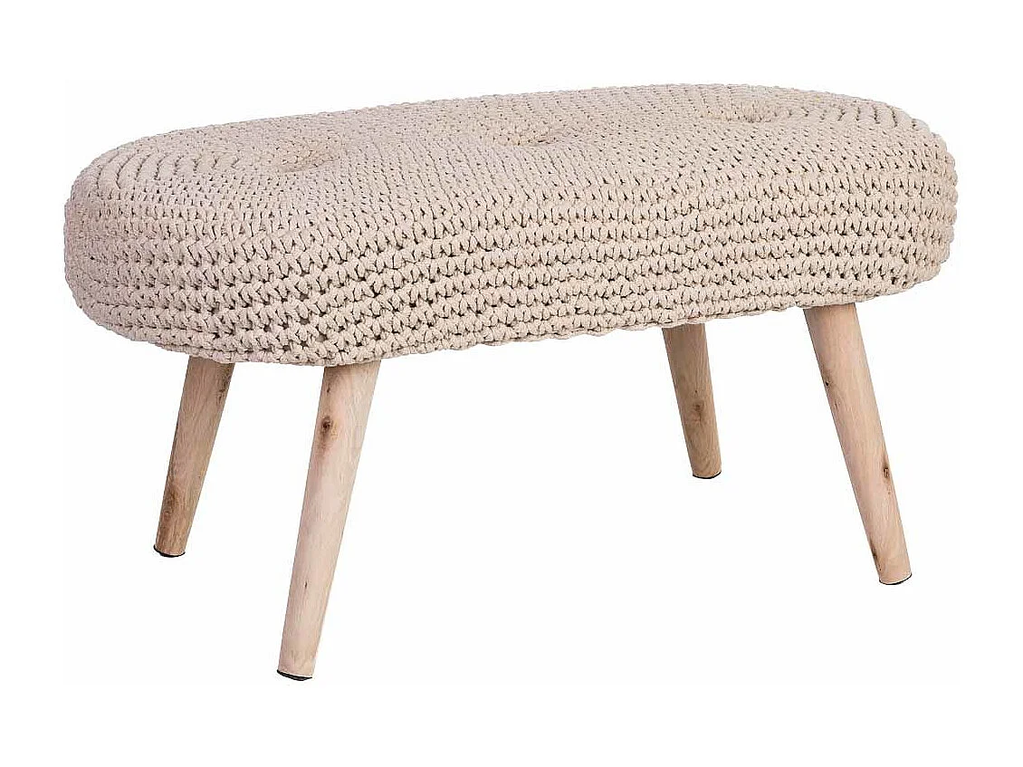 Banco bege em algodão entrançado e madeira 82x43x43h cm