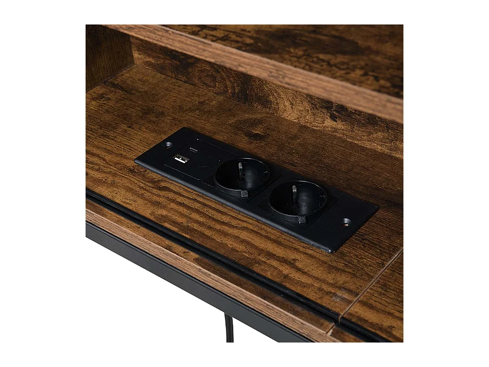 Lit gigogne 90x200 avec plusieurs compartiments de rangement et prises multifonctionnelles fer à repasser couleur noir+marron