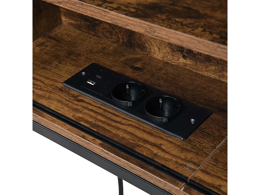 Lit gigogne 90x200 avec plusieurs compartiments de rangement et prises multifonctionnelles fer à repasser couleur noir+marron