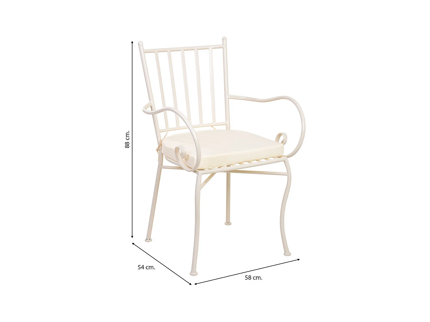 Poltrona em ferro forjado com almofada 58x54x88h cm