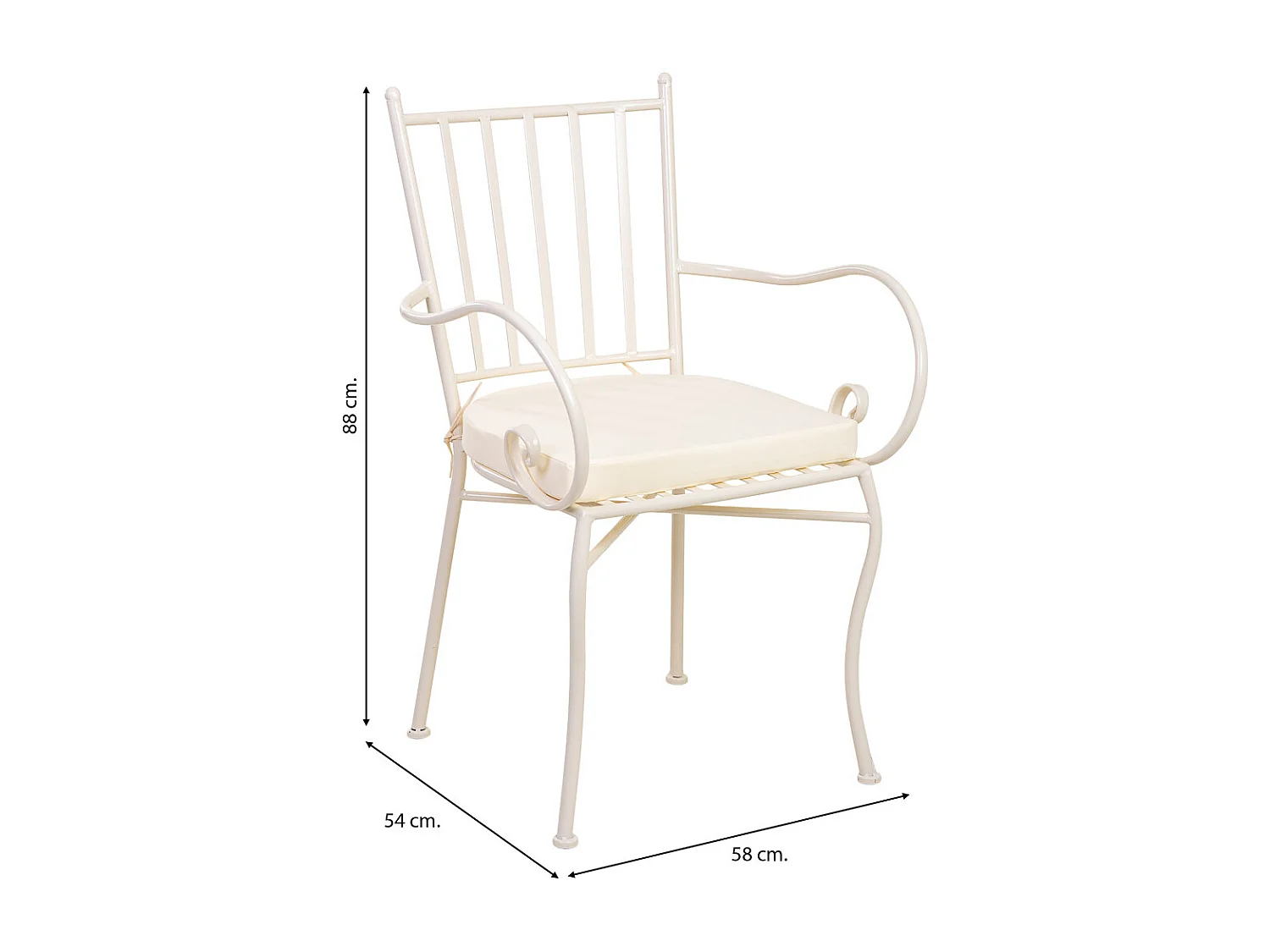 Poltrona em ferro forjado com almofada 58x54x88h cm