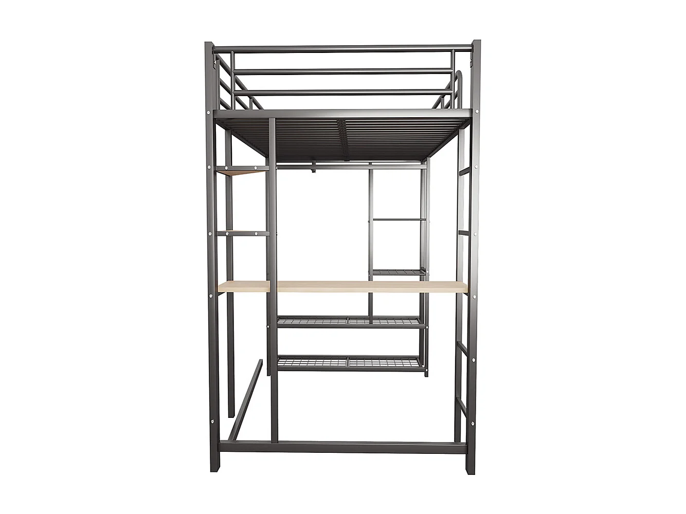 Lit mezzanine avec échelle 90x200 pour enfant avec table à suspension simple et compartiments de rangement noir