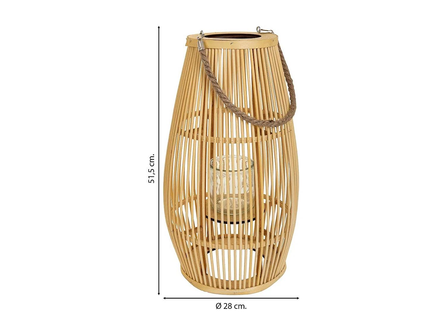 Farol portavelas de bambú marrón d28x51.5