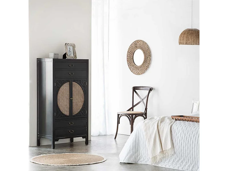 Cadeira de madeira e assento em rattan castanho 44x42x46/88