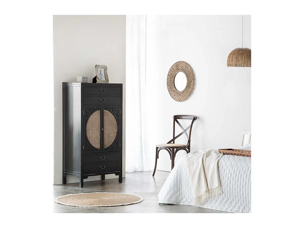 Chaise en bois et assise en rotin marron 44x42x46/88h