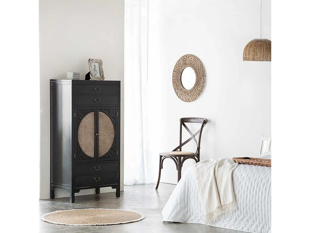 Cadeira de madeira e assento em rattan castanho 44x42x46/88