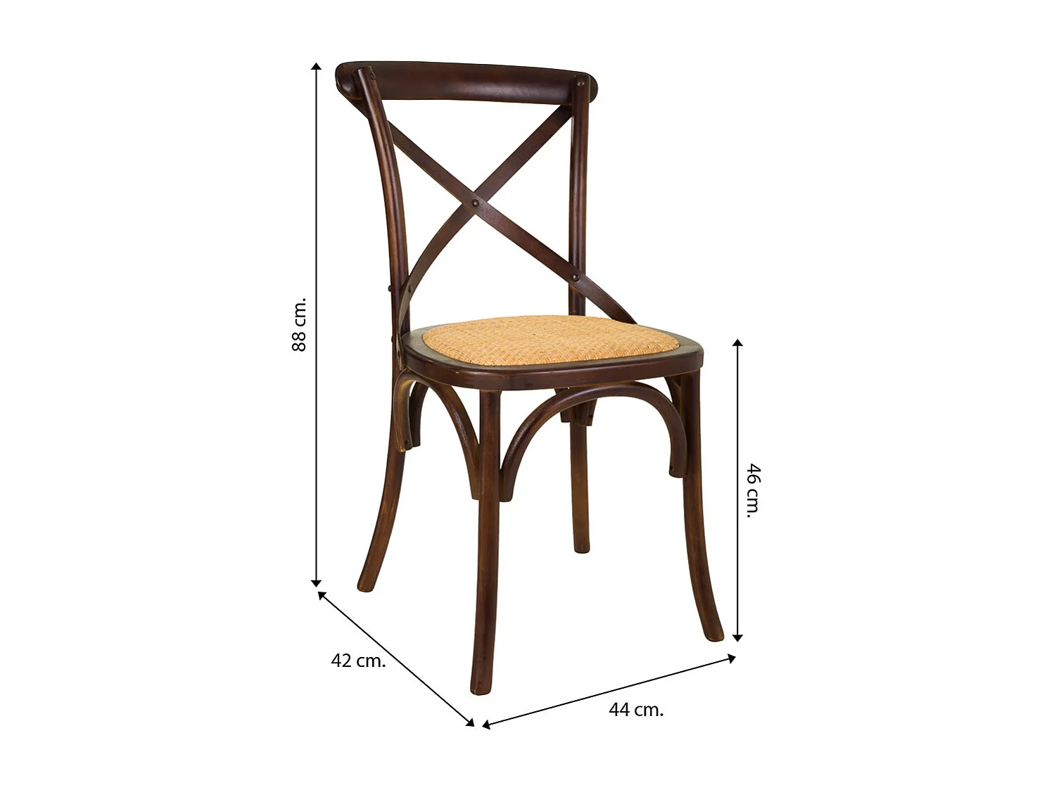 Silla de madera y asiento de ratán marrón 44x42x46/88
