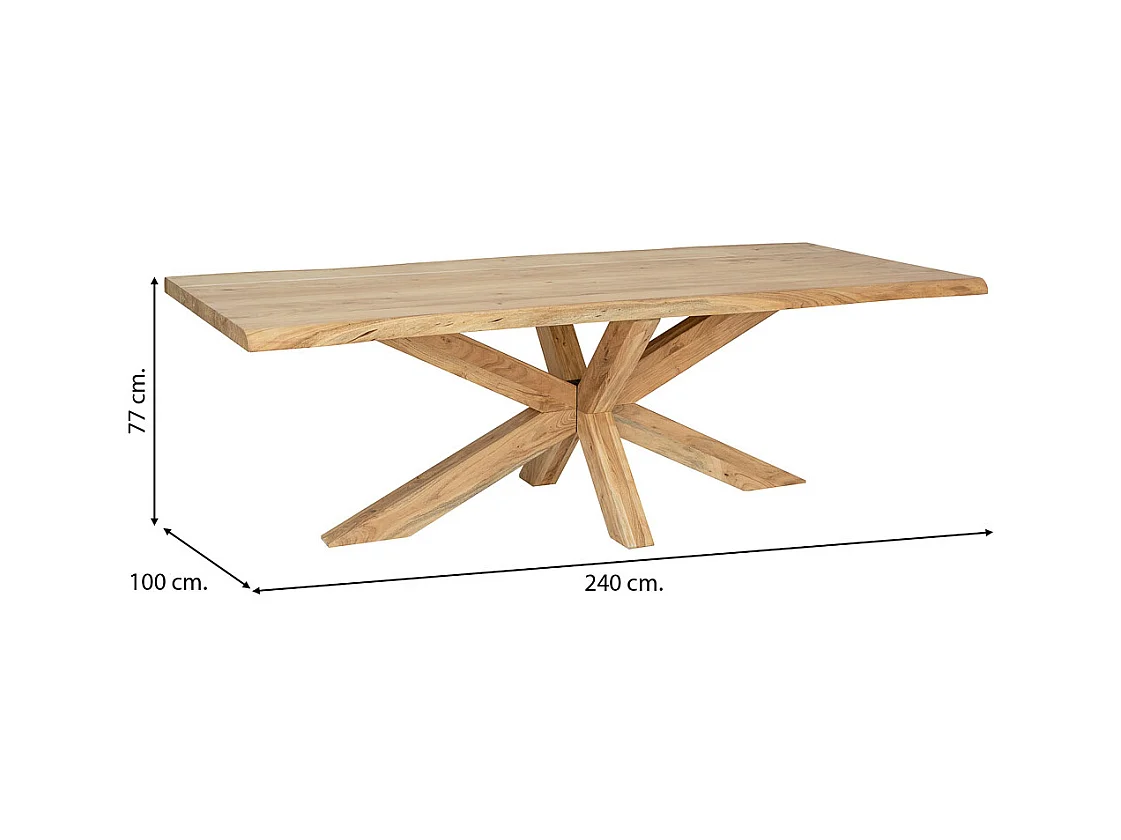Mesa de jantar em madeira de acácia, acabamento natural 240x100x77h cm