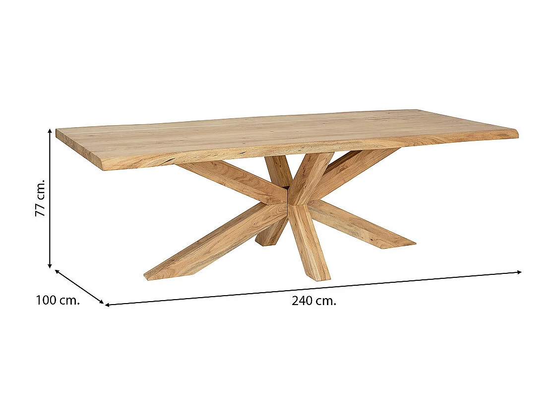 Mesa de jantar em madeira de acácia, acabamento natural 240x100x77h cm