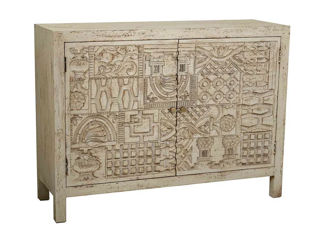 Credenza in legno scolpito bianco 120x40x90
