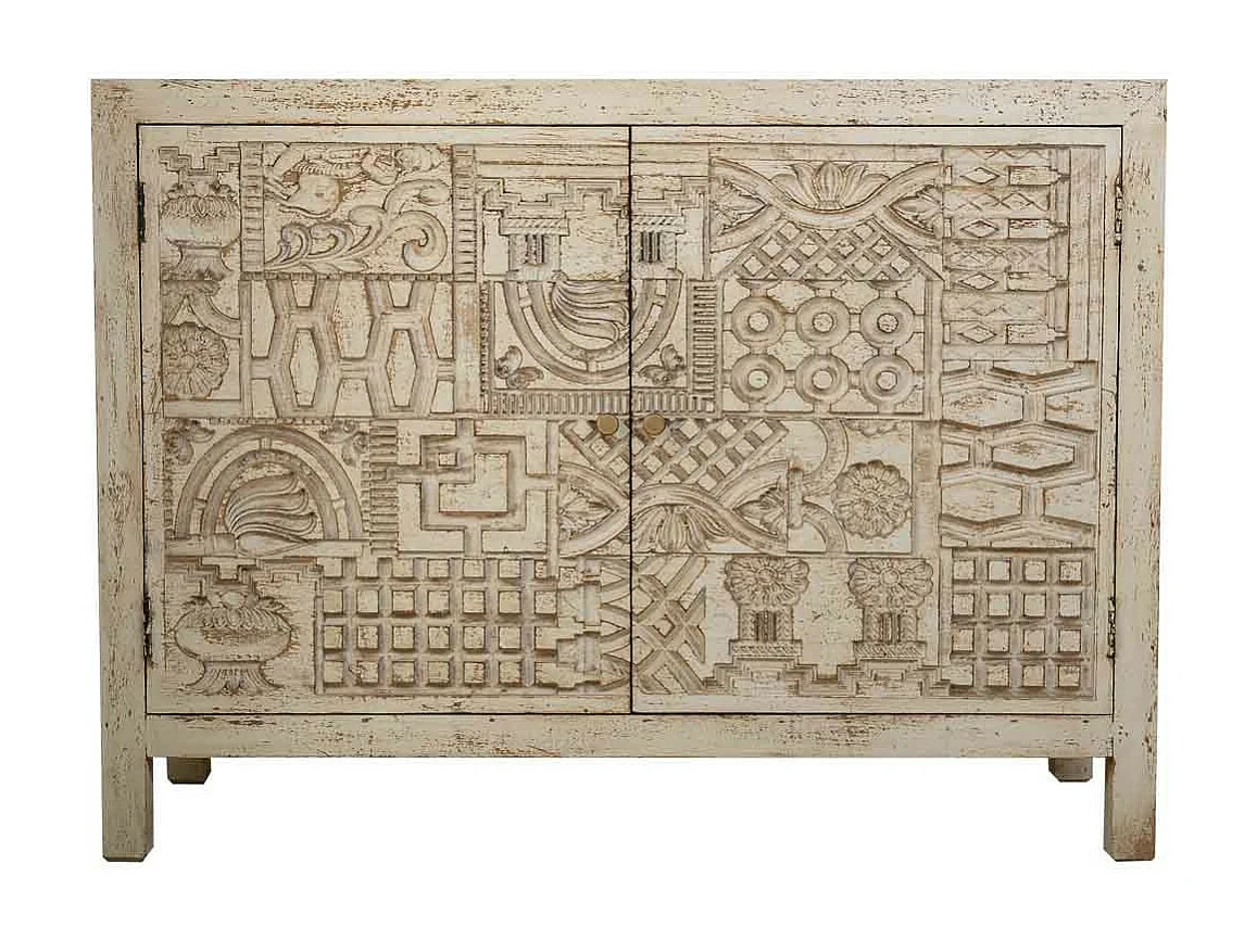 Credenza in legno scolpito bianco 120x40x90
