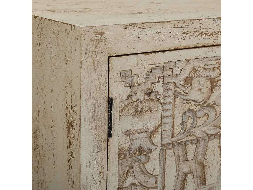 Credenza in legno scolpito bianco 120x40x90