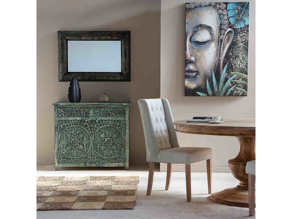 Aparador de madeira envelhecida verde 103x40x90