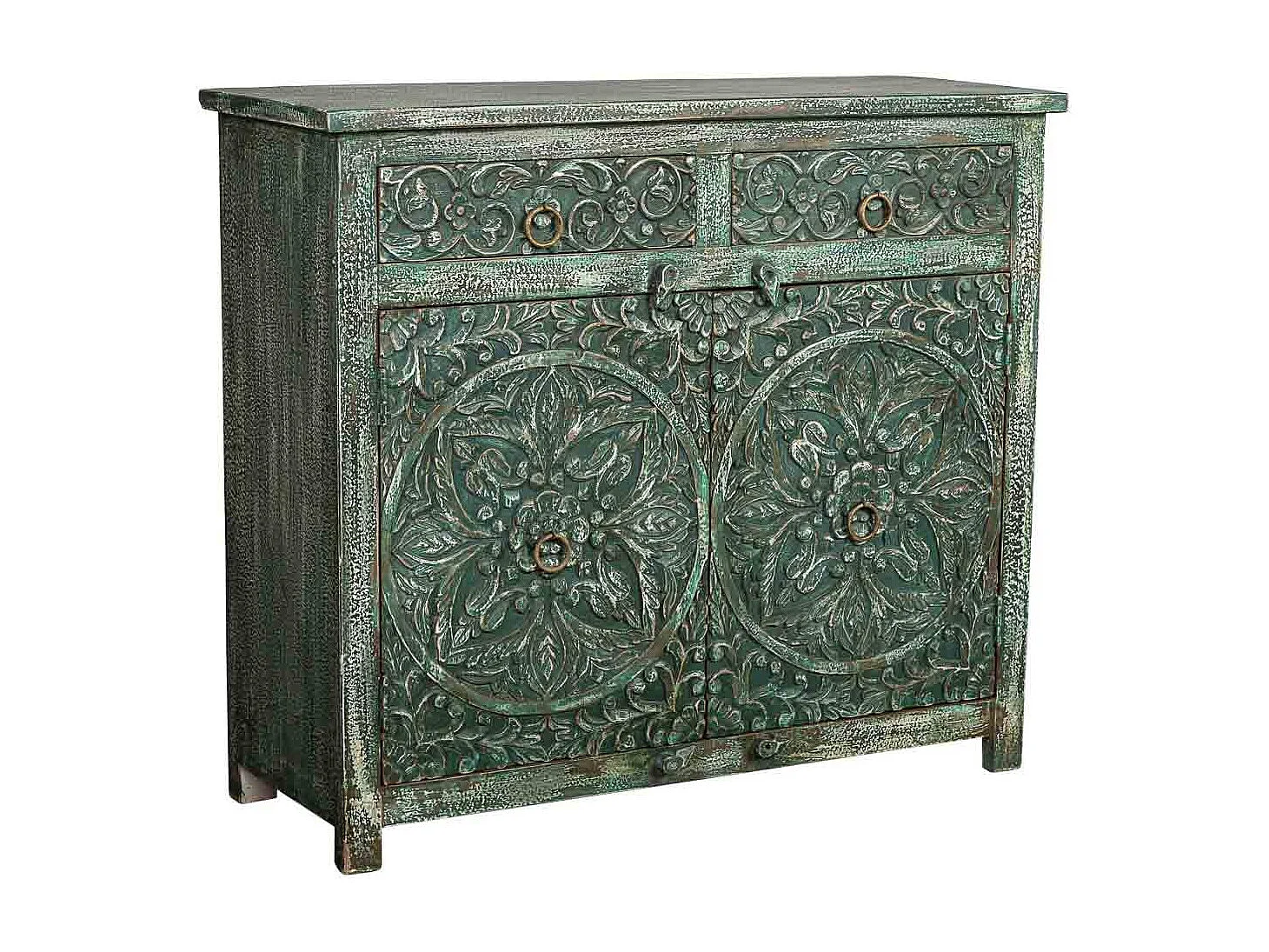 Aparador de madeira envelhecida verde 103x40x90