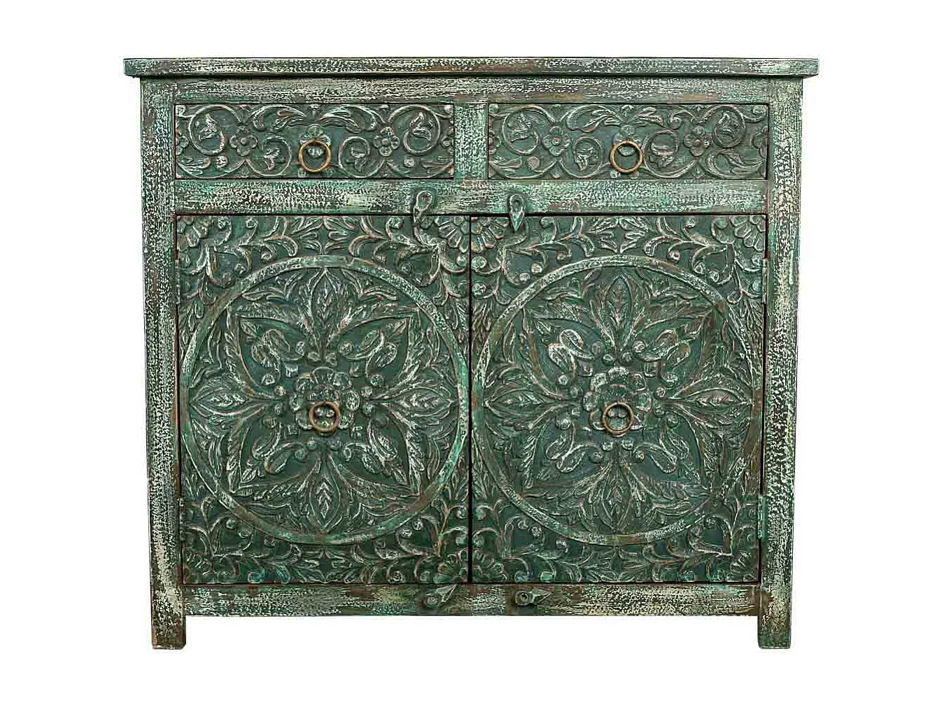 Aparador de madeira envelhecida verde 103x40x90