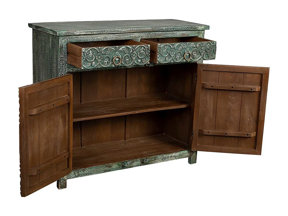 Aparador de madeira envelhecida verde 103x40x90