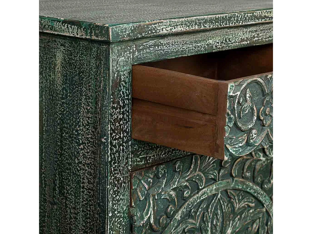 Aparador de madeira envelhecida verde 103x40x90