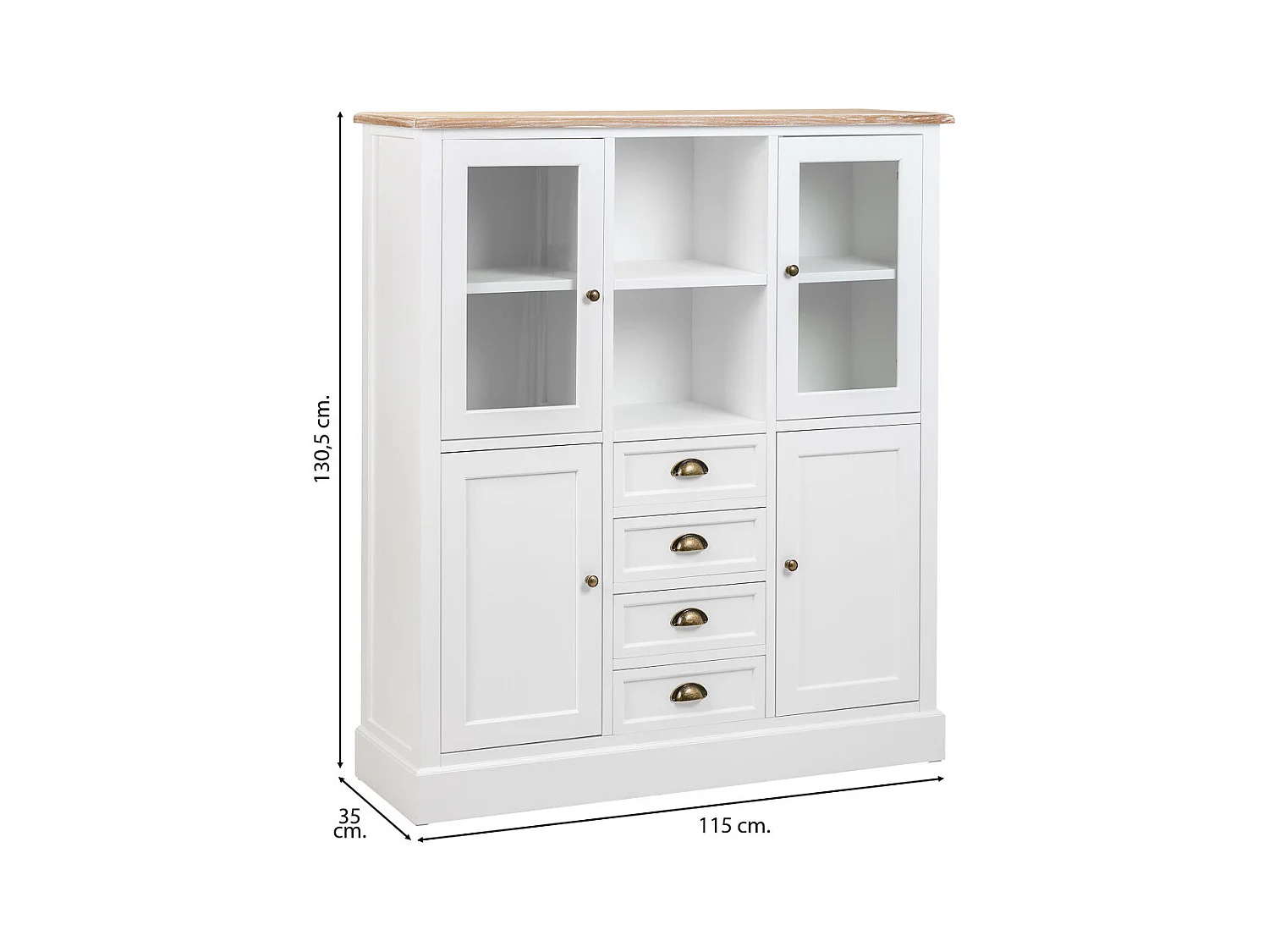 Vitrine en bois blanc 115x35x130.5h
