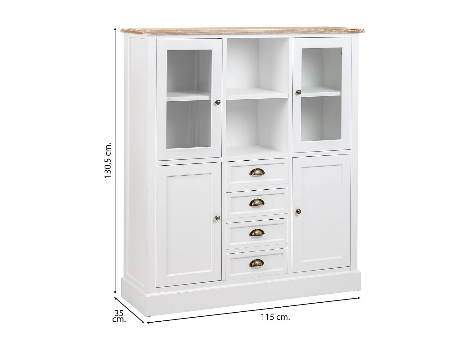 Weiße Holzvitrine 115x35x130,5h cm