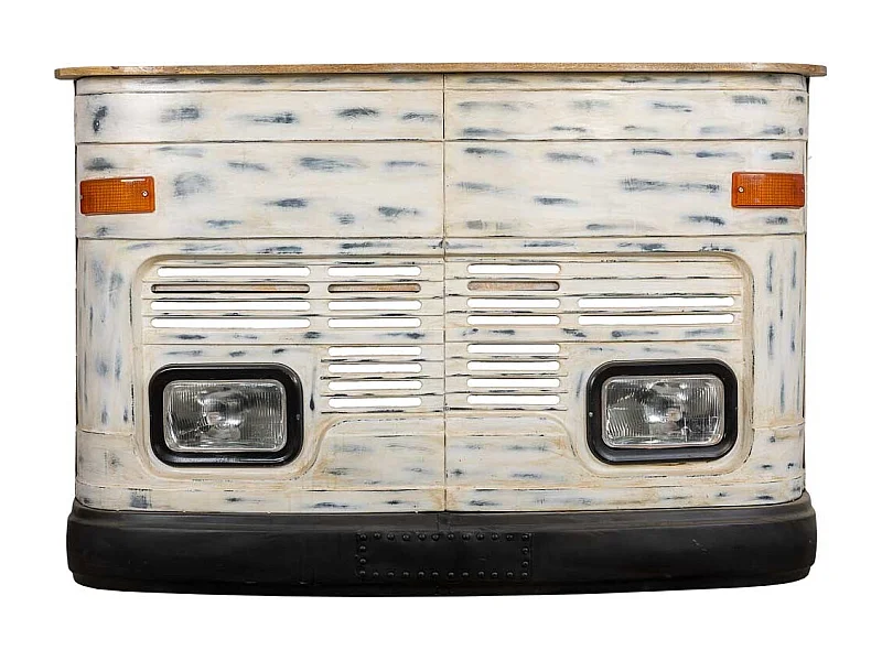 Barra portabottiglie per furgone in legno bianco e metallo 153x47x105h