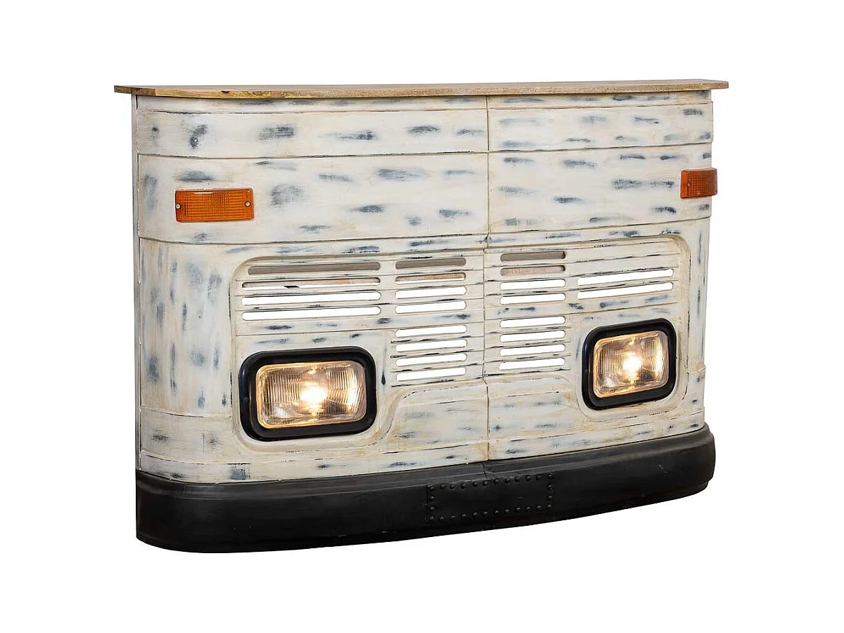 Bar à vin en bois et métal blanc 153x47x105h