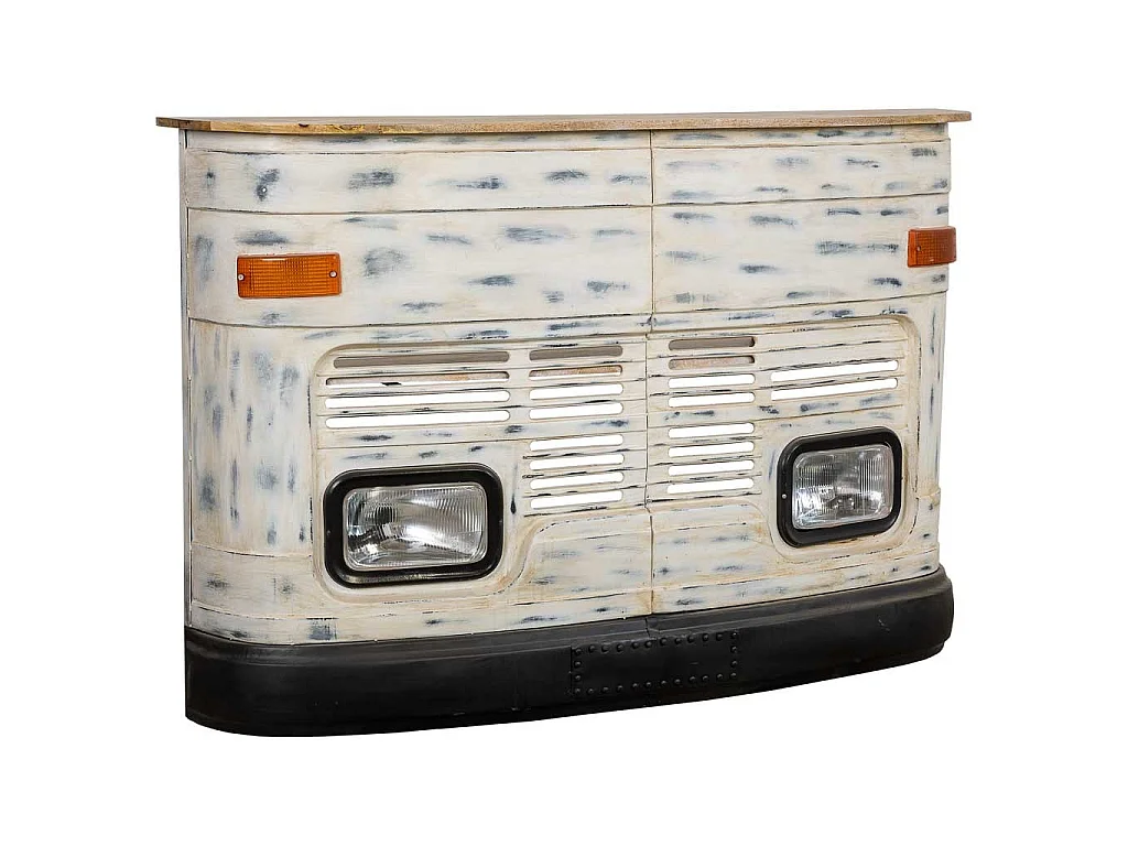 Barra botellero furgonetas de madera y metal blanca 153x47x105