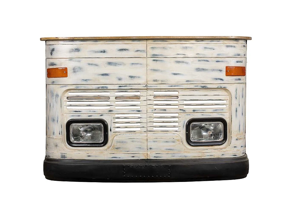 Barra botellero furgonetas de madera y metal blanca 153x47x105