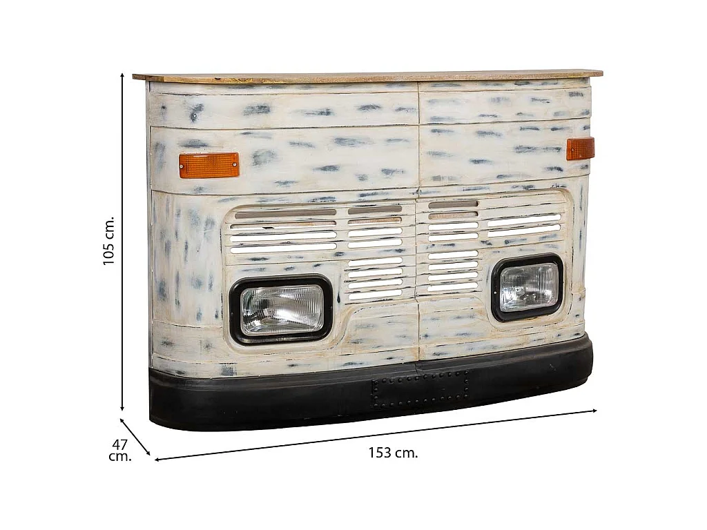 Barra botellero furgonetas de madera y metal blanca 153x47x105