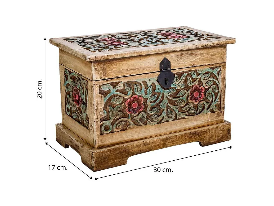 Baúl de madera artesanal marrón 30x17x20