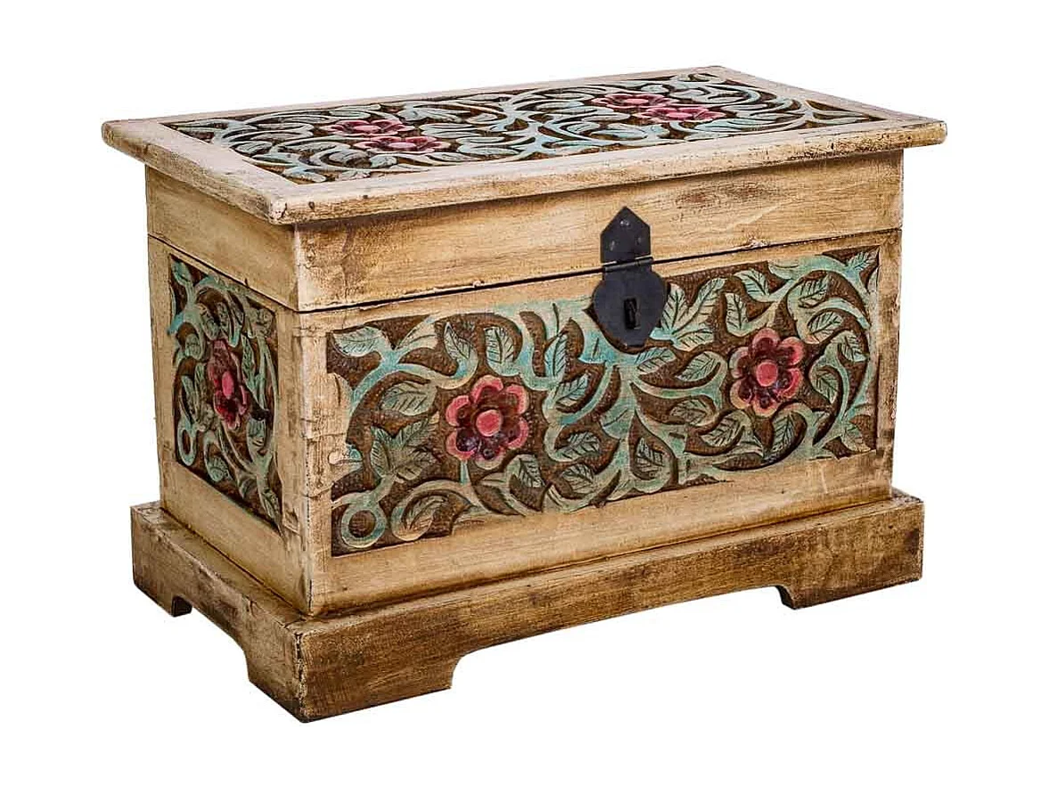 Baúl de madera artesanal marrón 30x17x20