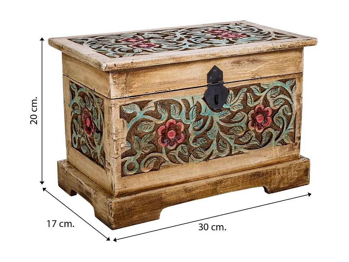 Baúl de madera artesanal marrón 30x17x20