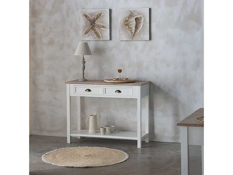 Flurtisch mit 2 Schubladen und 1 Regal weiß 100x40x78